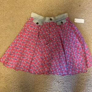 Pink floral skirt with denim waistband, size 1, never worn